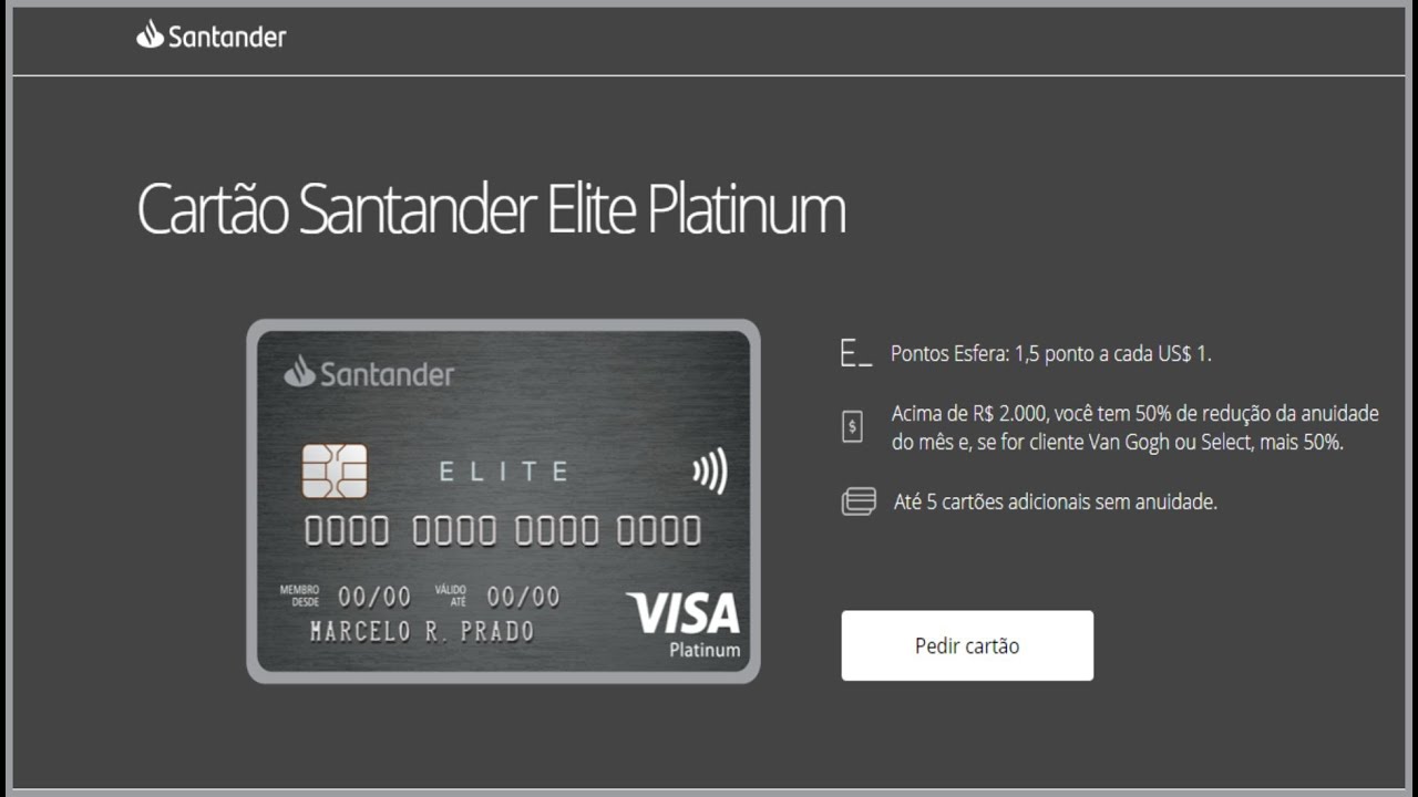 Cartão de crédito Santander Elite Platinum Visa